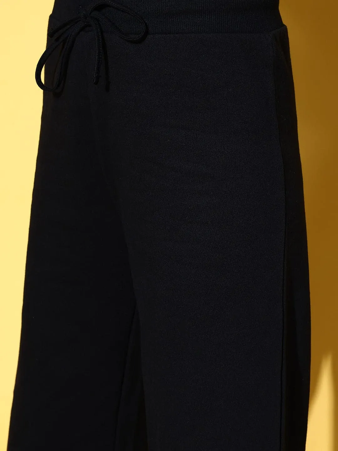 Women Black Fleece Straight Pants