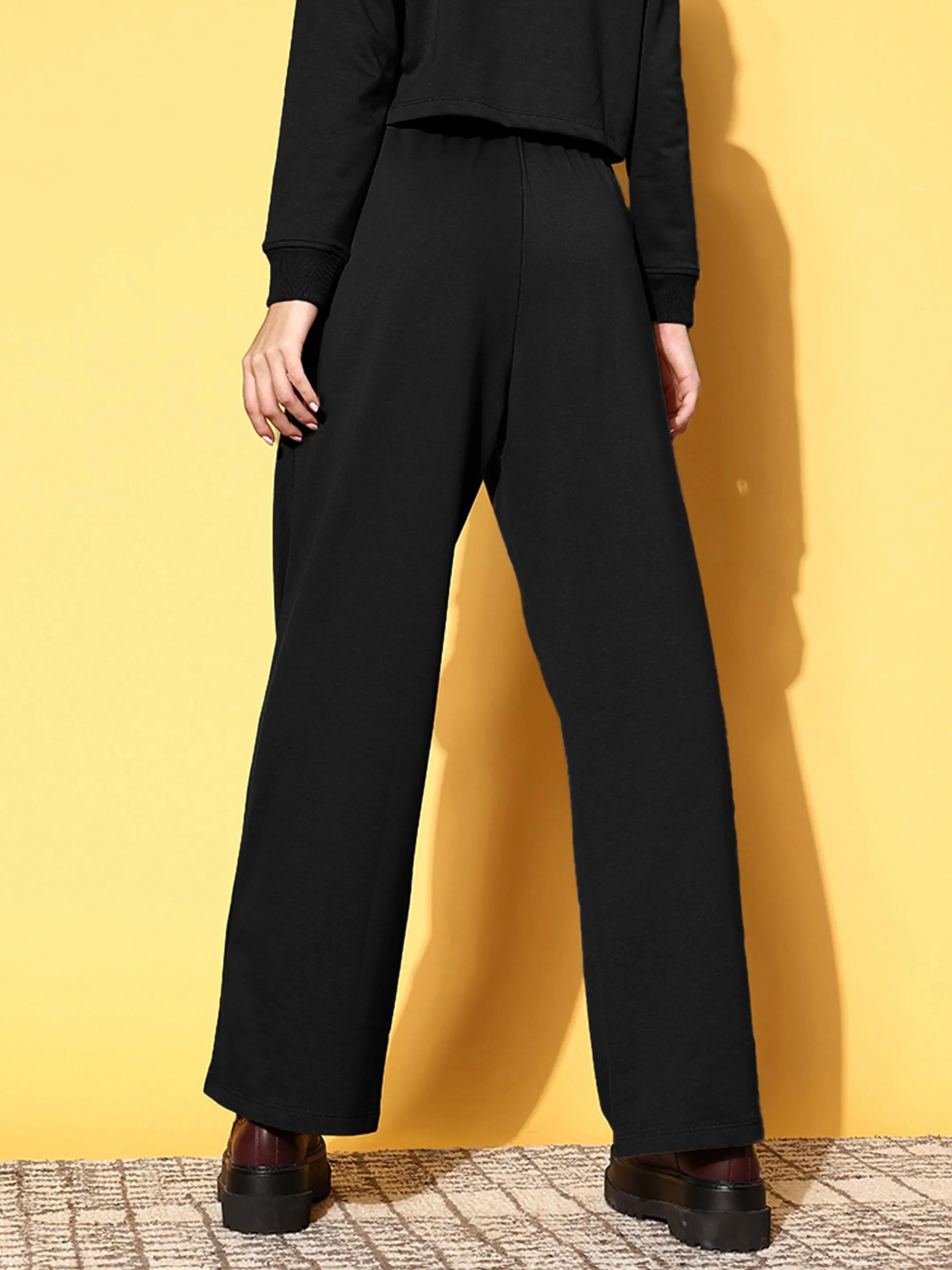 Women Black Terry Line Art Track Pants