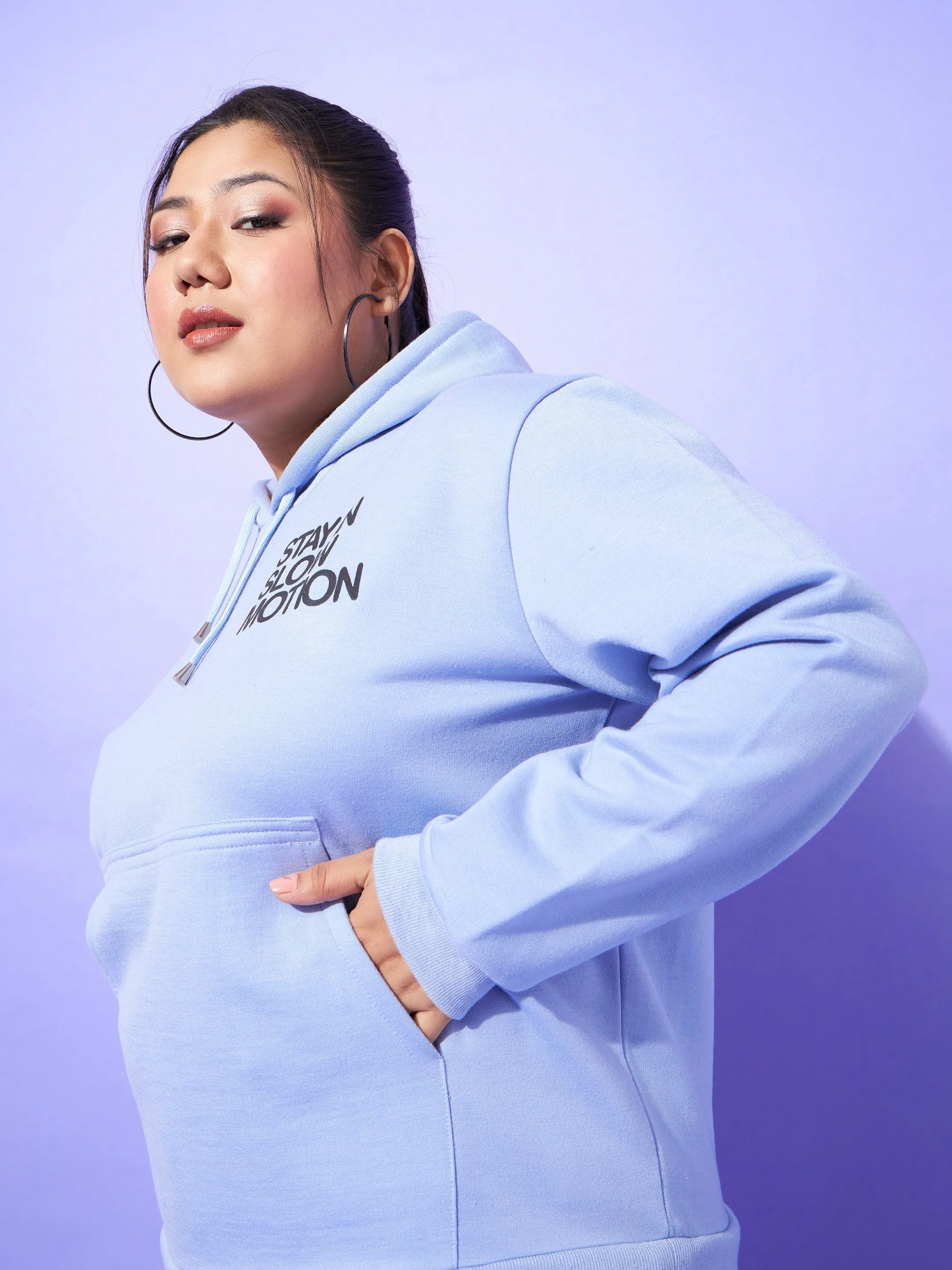 Women Blue Fleece SLOW MOTION Hoodie With Track Pants