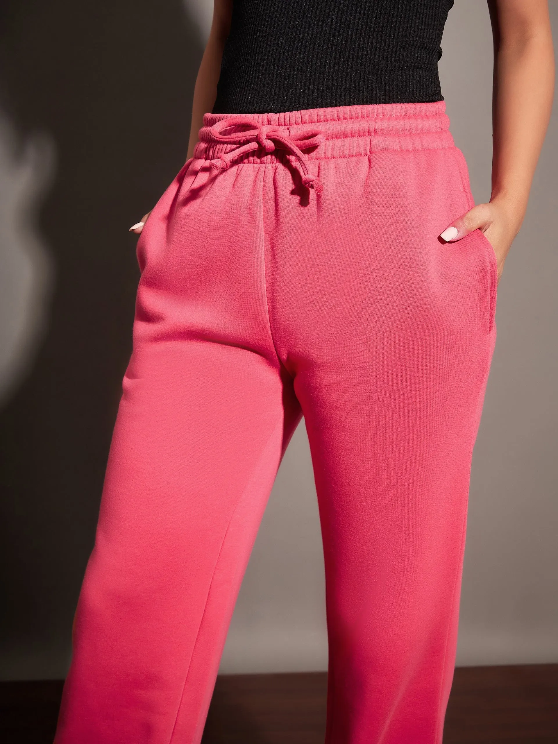 Women Pink Fleece Track Pants