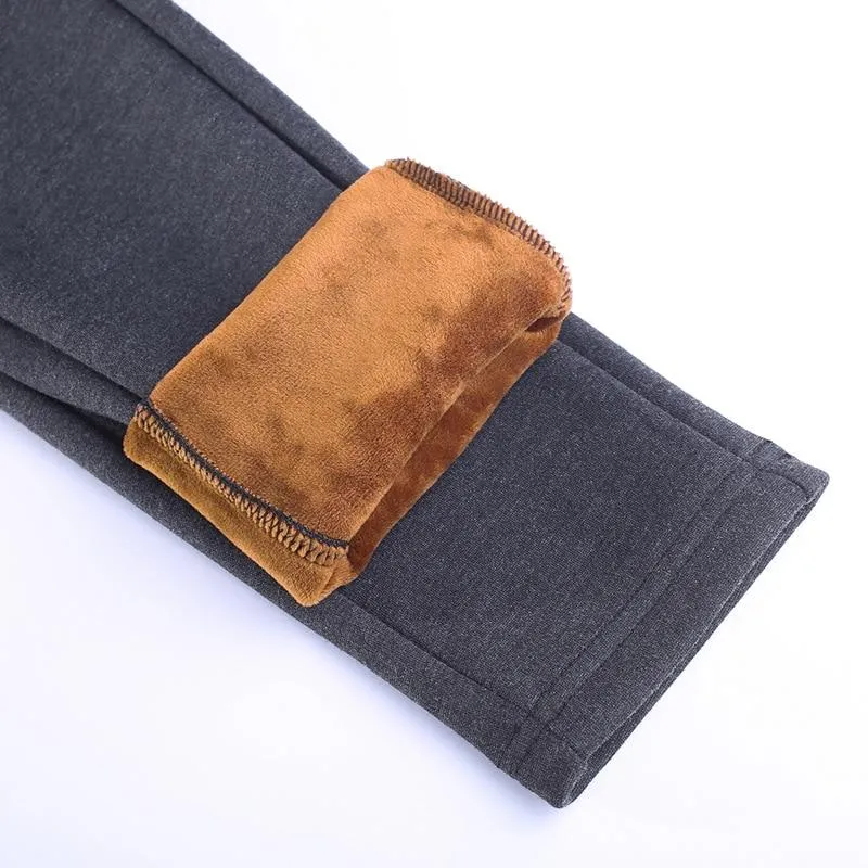 Women Winter Warm Velvet High Waist Elastic Stretch Straight Pants