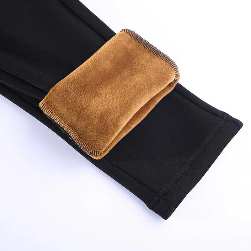 Women Winter Warm Velvet High Waist Elastic Stretch Straight Pants