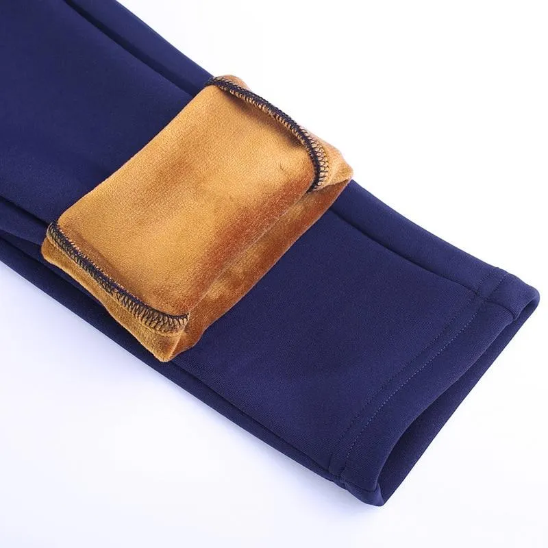 Women Winter Warm Velvet High Waist Elastic Stretch Straight Pants