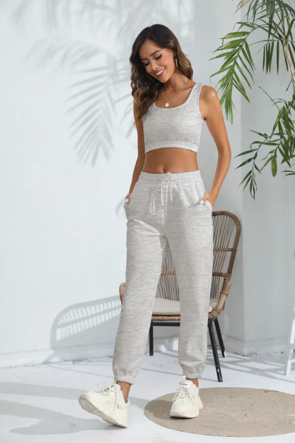 Women's Casual Cropped Tank Top and Pants Two-piece Outfit Set