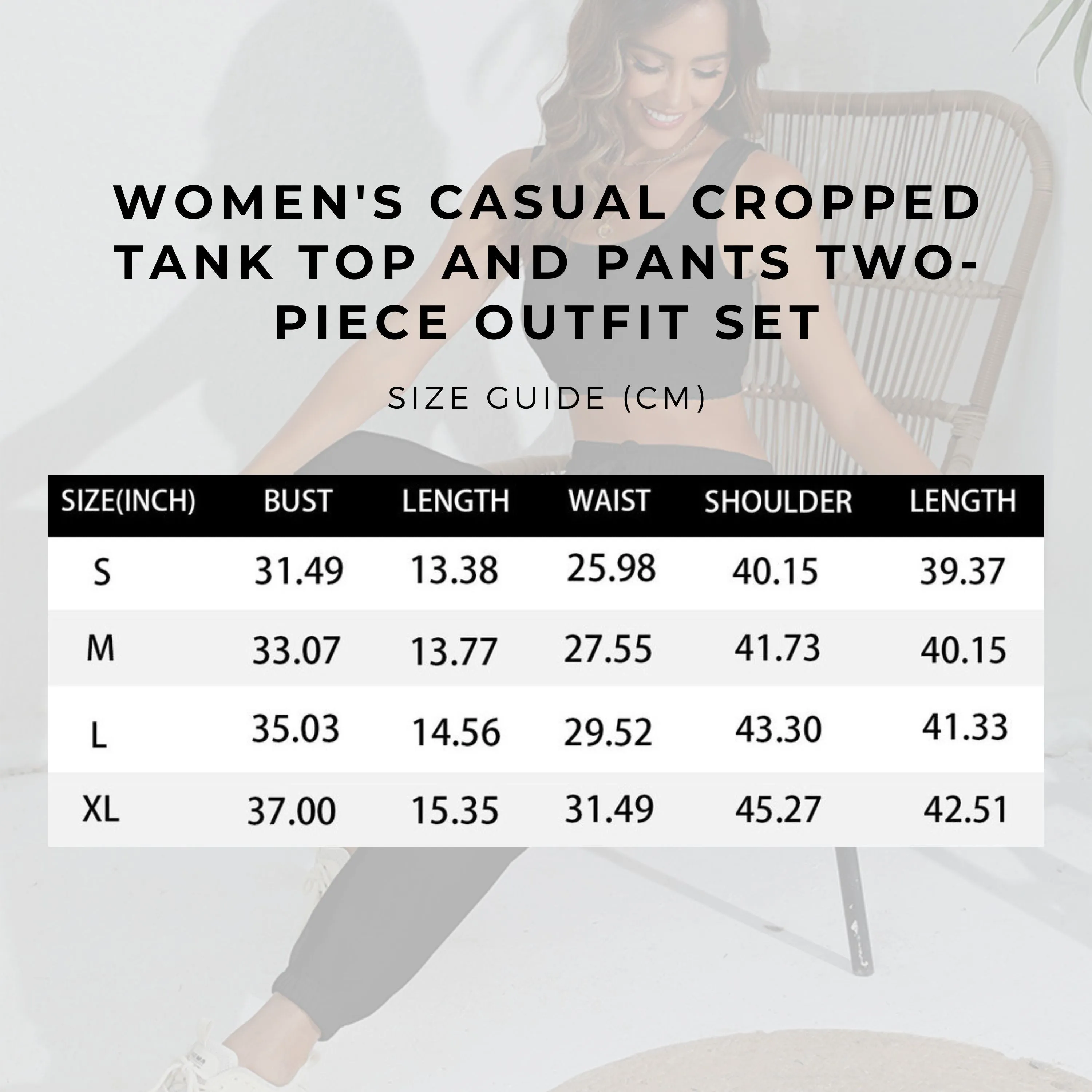 Women's Casual Cropped Tank Top and Pants Two-piece Outfit Set