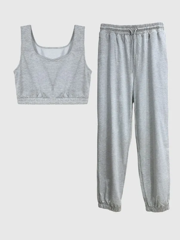 Women's Casual Cropped Tank Top and Pants Two-piece Outfit Set