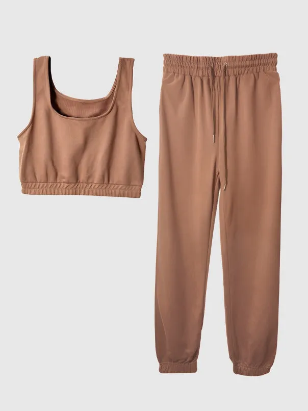 Women's Casual Cropped Tank Top and Pants Two-piece Outfit Set