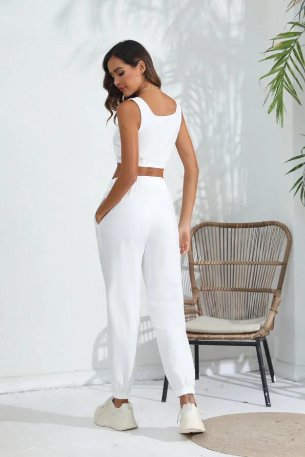 Women's Casual Cropped Tank Top and Pants Two-piece Outfit Set